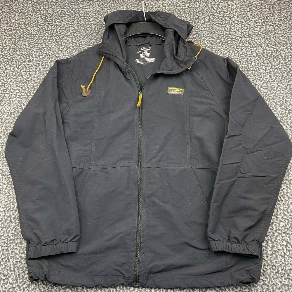 LL Bean Anorak Windbreaker Jacket Men Large Black Full Zip Hooded L